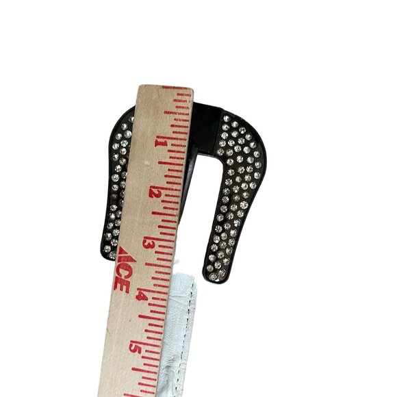 White Crocodile Embossed Leather Belt With Rhinestone Buckle & Tip By Los Altos - Picture 3 of 15